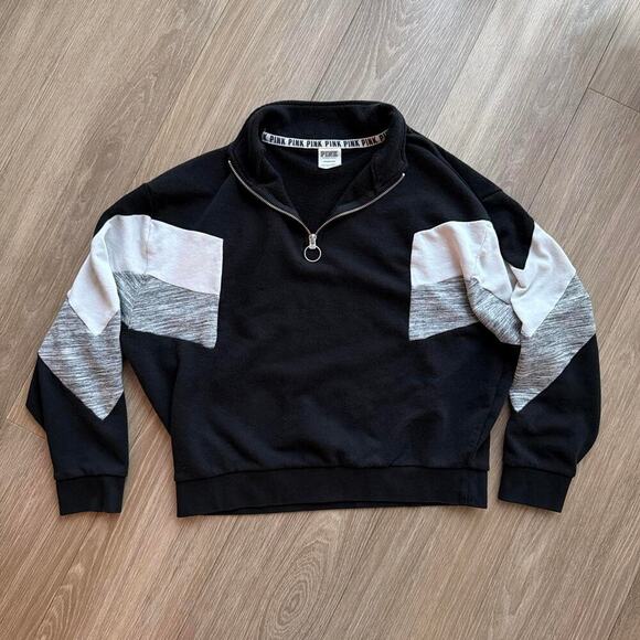 Victoria's Secret Tops - Victorias secret pink black quarter Zip Sweatshirt Size S